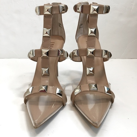 INC International Concepts Clear Pointed Toe Strappy Studs Heel Nude Pumps - Picture 4 of 15